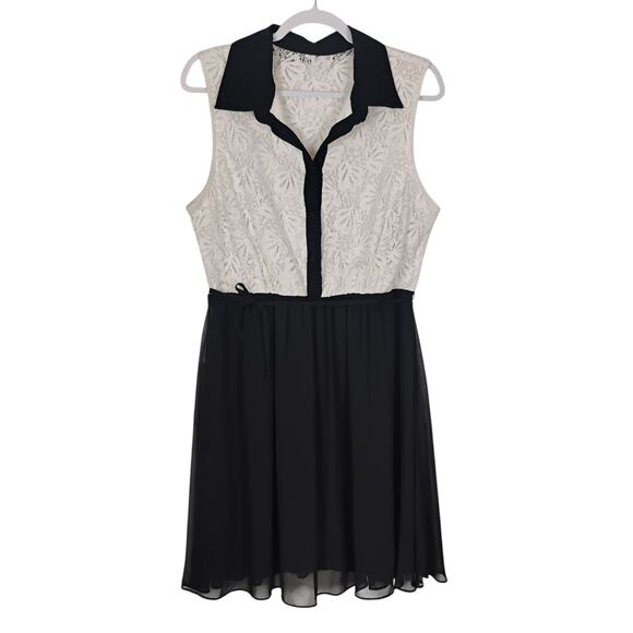 VTG Bisou Bisou Black Cream Lace Button Front Collar Dress 14 Dark Academia - Picture 1 of 8